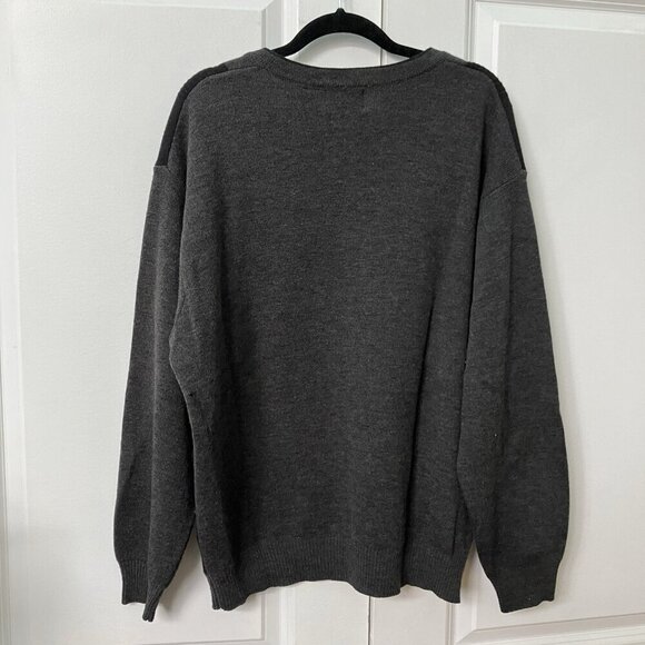 Vintage Boston Trader Sweater Mens L Grandpa Merino Wool Blend Geometric Vneck - Picture 4 of 6